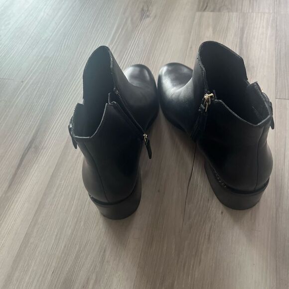 Cole Haan Black Heeled Boots with Gold Buckle - Picture 4 of 6